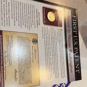 Historic First U.S. Patent Plaque with one dollar coin also comes with 2 stamps